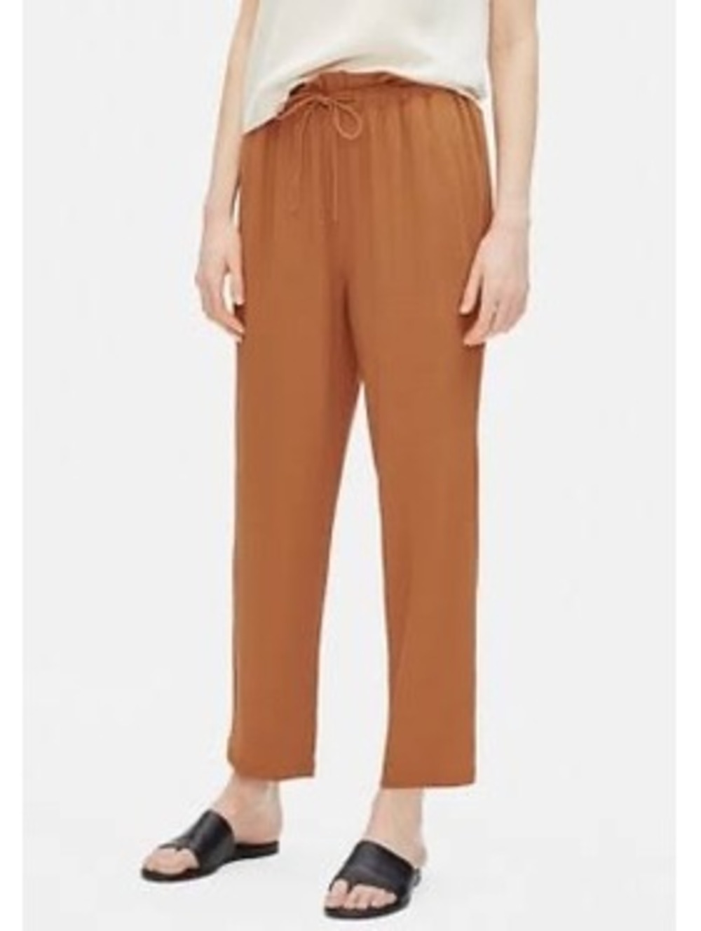 Eileen Fisher Burnt Orange Elastic Paperbag High Waist Tencel Crepe Pants